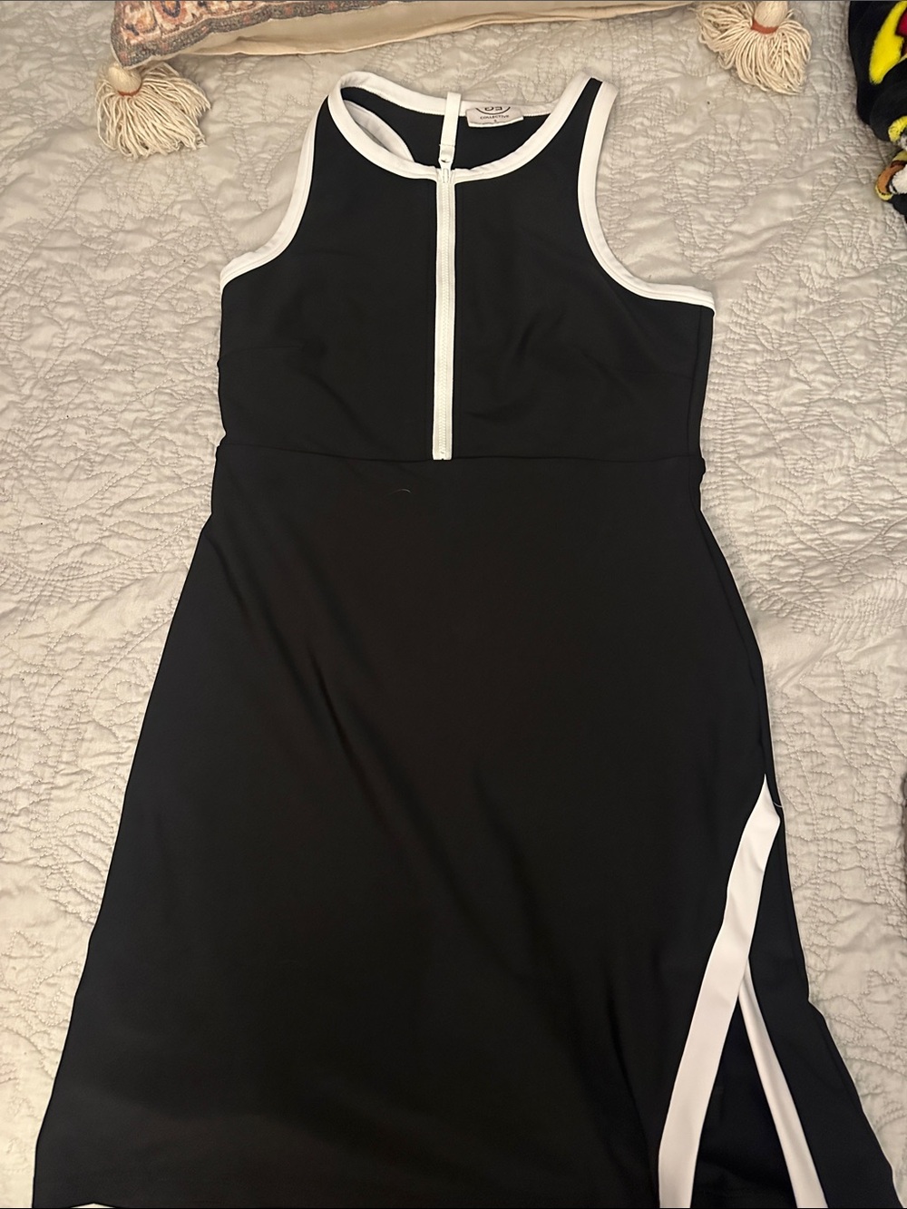 Black & White Zip-Front Midi Dress
